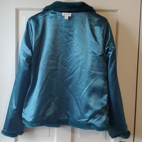 MAISON JULES FAUX FUR JACKET SIZE SMALL REVERSIBLE BLUE GREEN - Picture 11 of 12